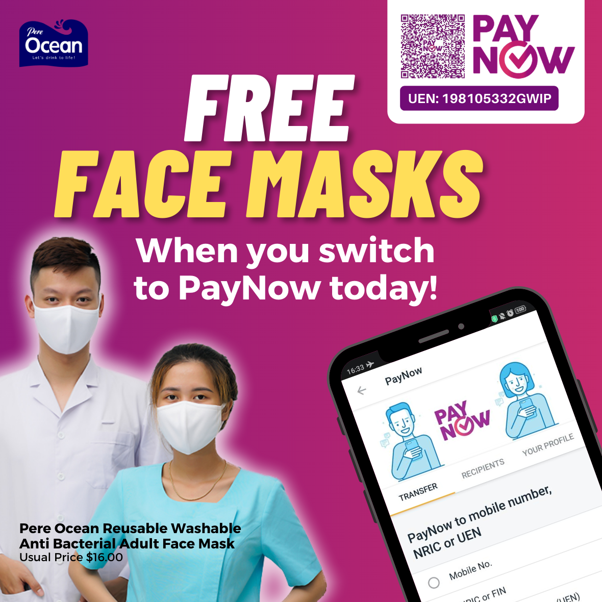 Pere Ocean Switch to PayNow Today Redeem Free Reusable Face Masks
